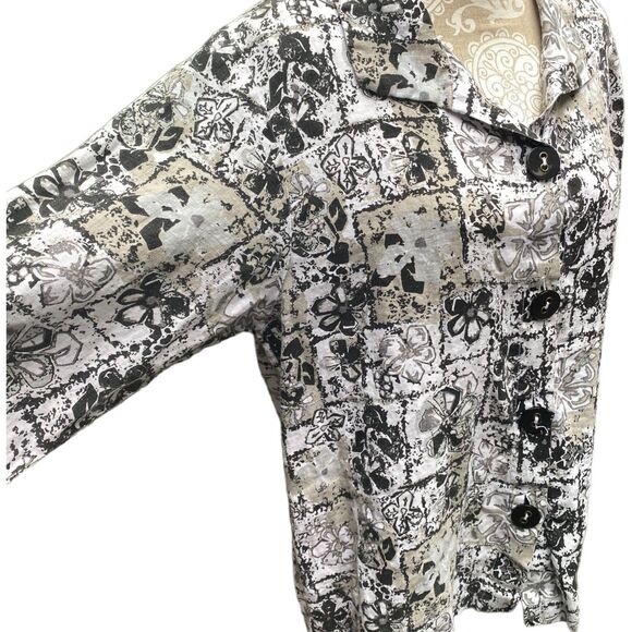 Habitat Clothes to Live In Linen Jacket Size L Lagenlook Art to Wear Floral - Picture 6 of 12